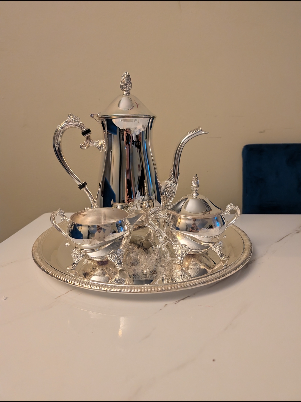 Silver Plated Tea Set on Tray - Elegant Serving Set